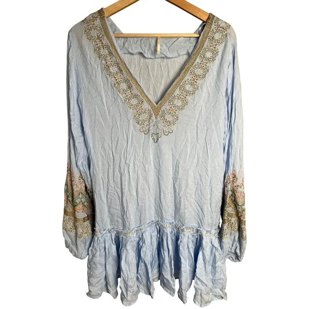 Free People XS Wild One Embroidered Long Sleeve Dress